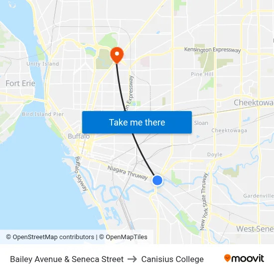 Bailey Avenue & Seneca Street to Canisius College map
