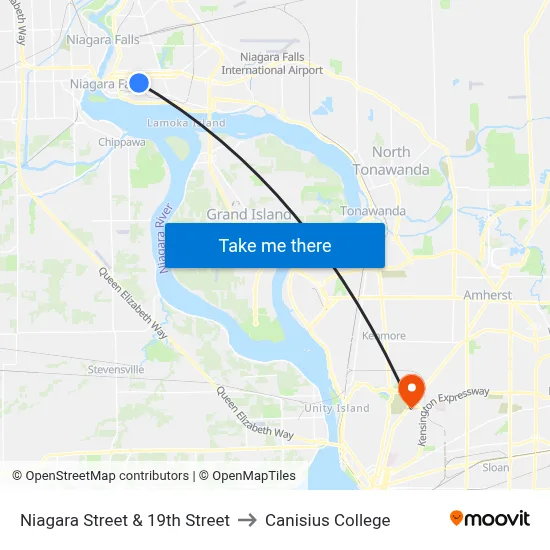 Niagara Street & 19th Street to Canisius College map