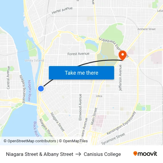 Niagara Street & Albany Street to Canisius College map