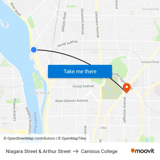 Niagara Street & Arthur Street to Canisius College map