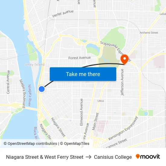 Niagara Street & West Ferry Street to Canisius College map
