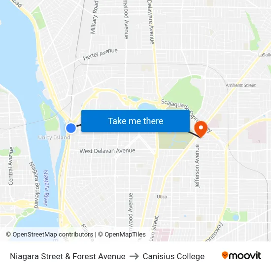 Niagara Street & Forest Avenue to Canisius College map
