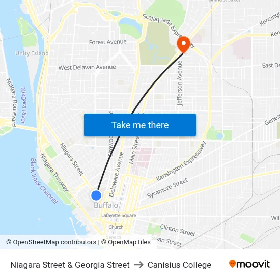 Niagara Street & Georgia Street to Canisius College map