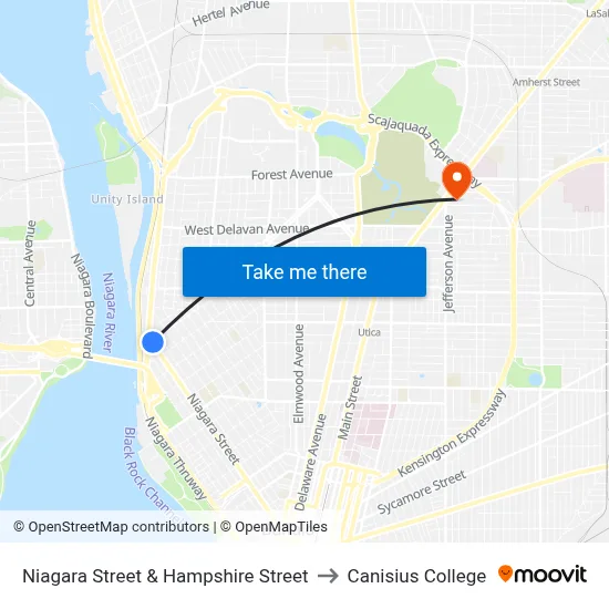 Niagara Street & Hampshire Street to Canisius College map