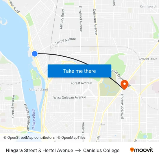 Niagara Street & Hertel Avenue to Canisius College map