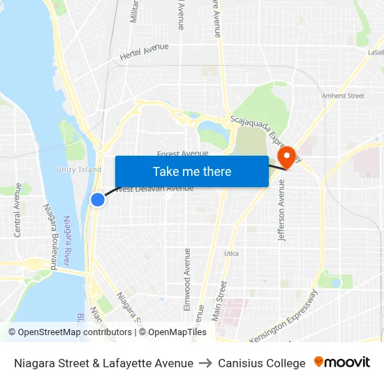 Niagara Street & Lafayette Avenue to Canisius College map