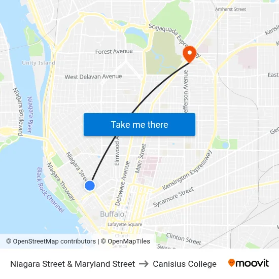 Niagara Street & Maryland Street to Canisius College map