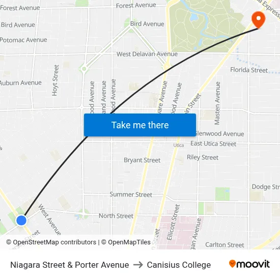 Niagara Street & Porter Avenue to Canisius College map