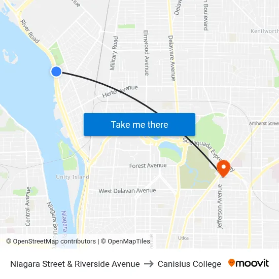Niagara Street & Riverside Avenue to Canisius College map