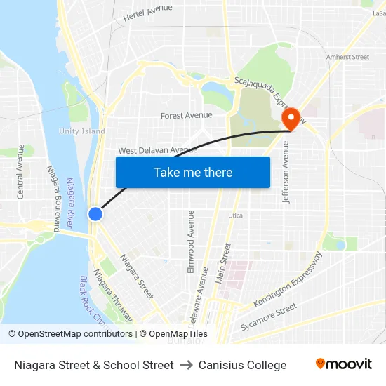 Niagara Street & School Street to Canisius College map