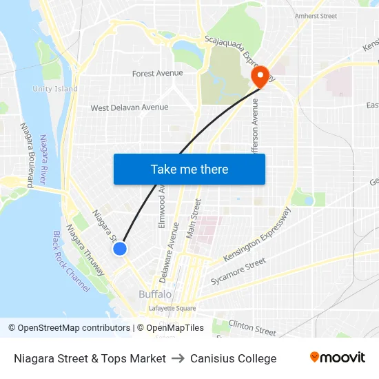 Niagara Street & Tops Market to Canisius College map