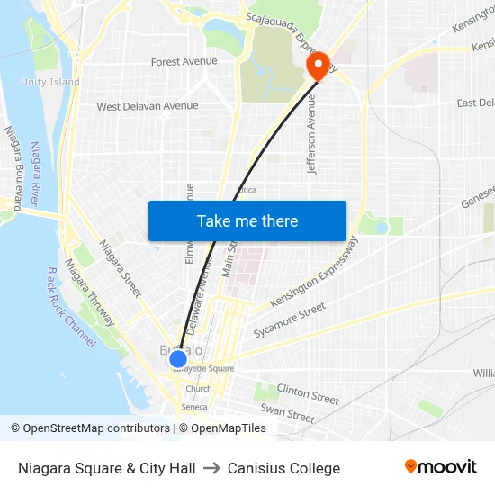 Niagara Square & City Hall to Canisius College map