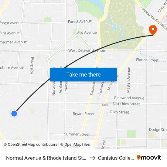 Normal Avenue & Rhode Island Street to Canisius College map