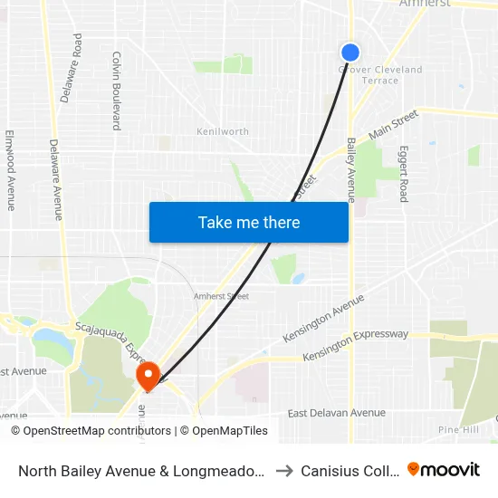 North Bailey Avenue & Longmeadow Road to Canisius College map