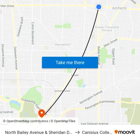 North Bailey Avenue & Sheridan Drive to Canisius College map