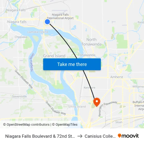Niagara Falls Boulevard & 72nd Street to Canisius College map