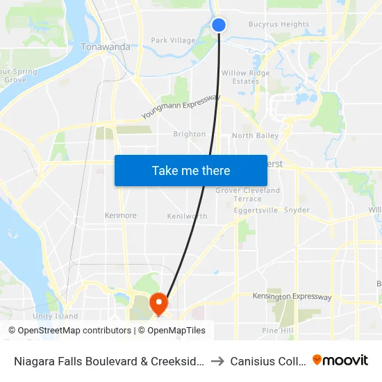 Niagara Falls Boulevard & Creekside Drive to Canisius College map