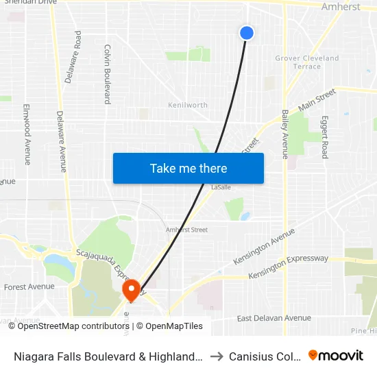 Niagara Falls Boulevard & Highland Avenue to Canisius College map