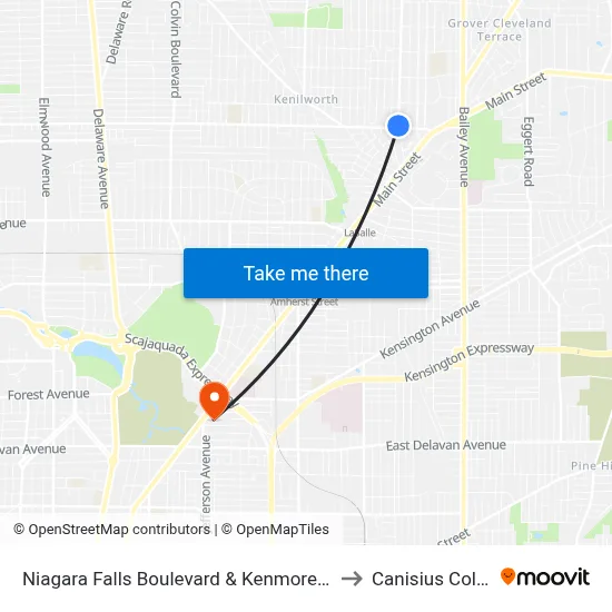 Niagara Falls Boulevard & Kenmore Avenue to Canisius College map