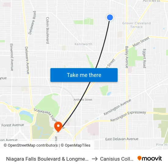 Niagara Falls Boulevard & Longmeadow to Canisius College map