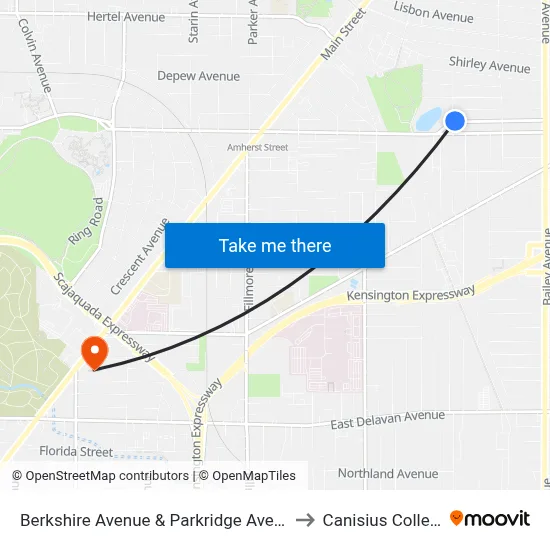 Berkshire Avenue & Parkridge Avenue to Canisius College map