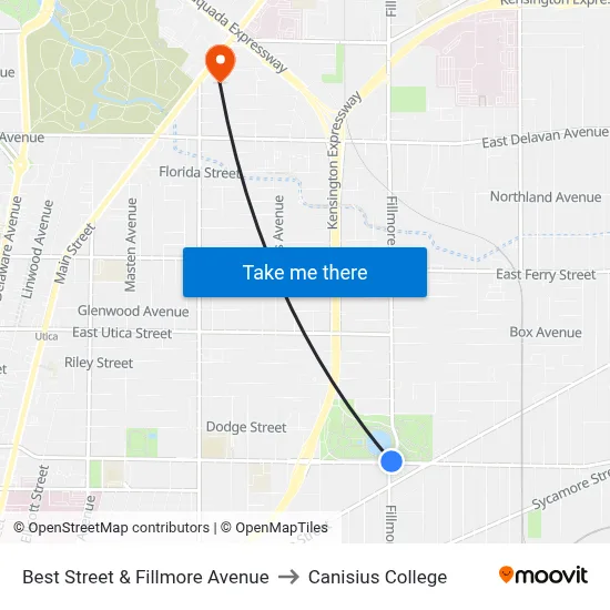 Best Street & Fillmore Avenue to Canisius College map