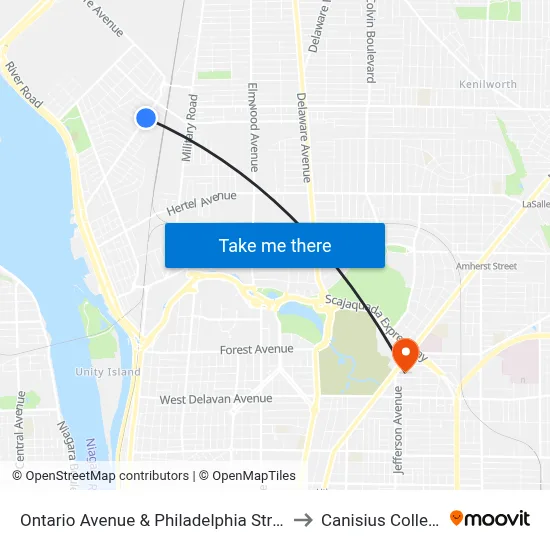 Ontario Avenue & Philadelphia Street to Canisius College map