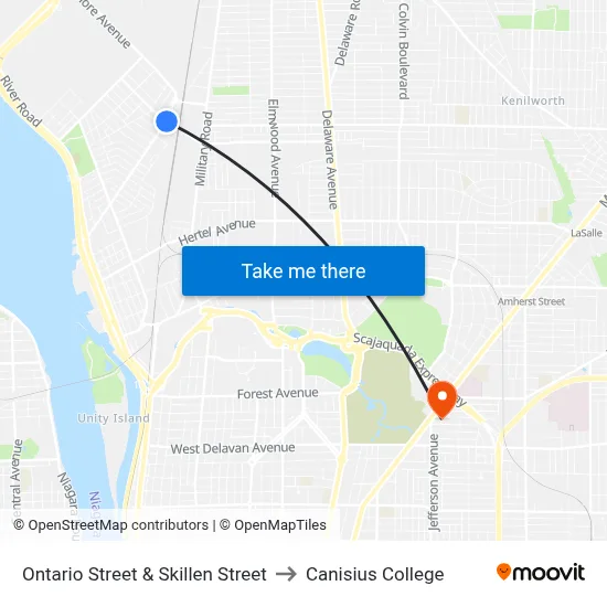 Ontario Street & Skillen Street to Canisius College map