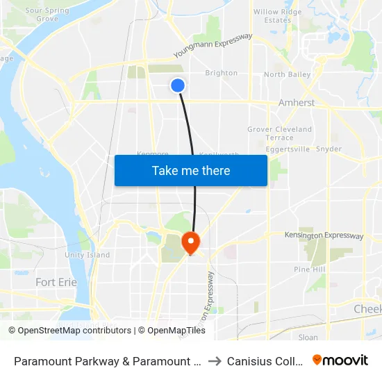 Paramount Parkway & Paramount Loop to Canisius College map
