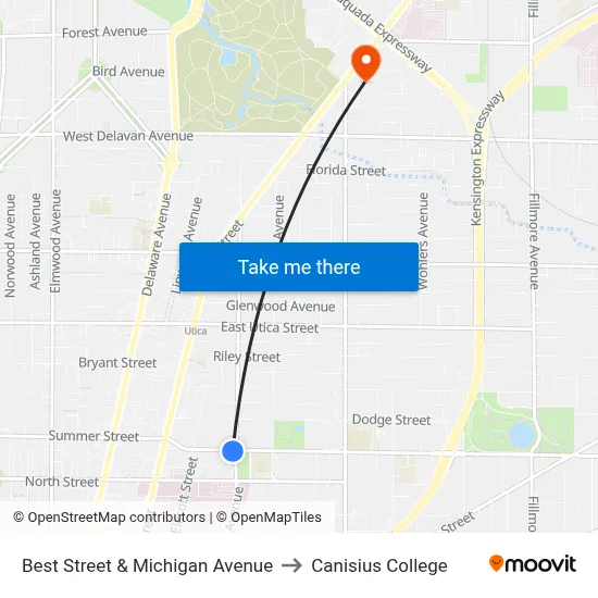 Best Street & Michigan Avenue to Canisius College map