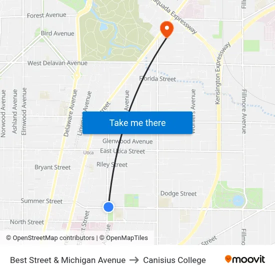 Best Street & Michigan Avenue to Canisius College map