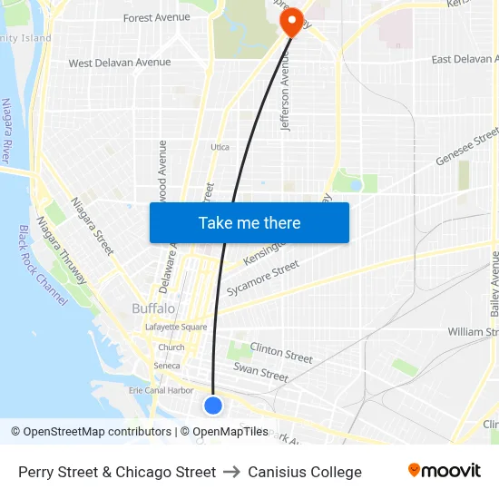 Perry Street & Chicago Street to Canisius College map