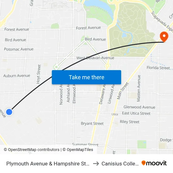 Plymouth Avenue & Hampshire Street to Canisius College map