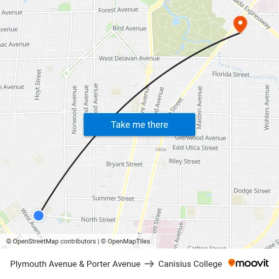 Plymouth Avenue & Porter Avenue to Canisius College map