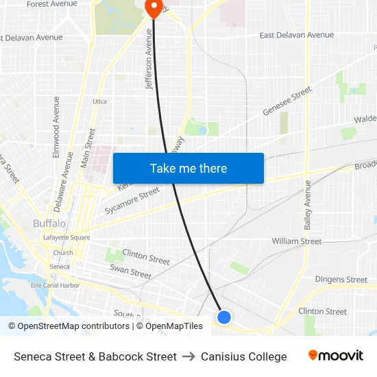 Seneca Street & Babcock Street to Canisius College map