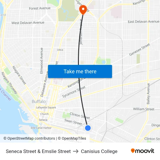 Seneca Street & Emslie Street to Canisius College map