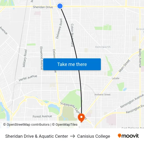 Sheridan Drive & Aquatic Center to Canisius College map