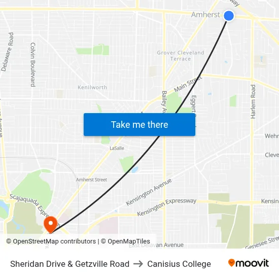 Sheridan Drive & Getzville Road to Canisius College map