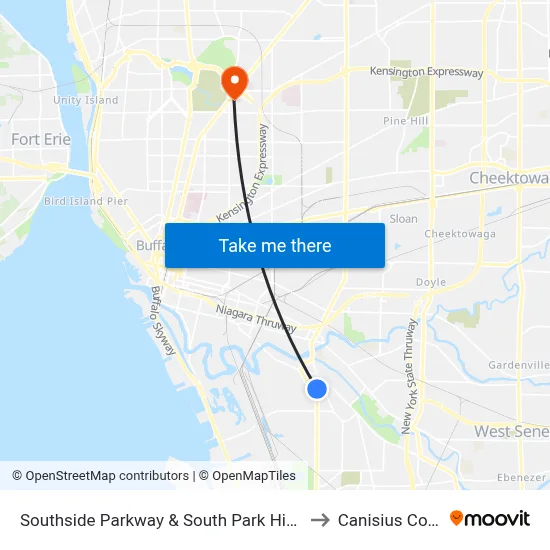 Southside Parkway & South Park High School to Canisius College map