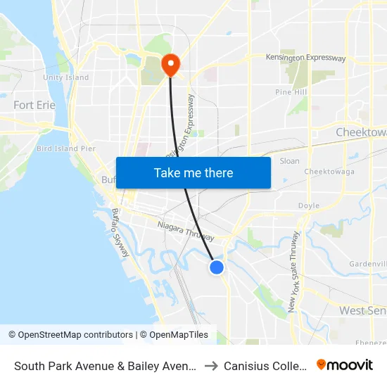 South Park Avenue & Bailey Avenue to Canisius College map