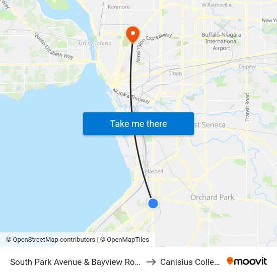 South Park Avenue & Bayview Road to Canisius College map