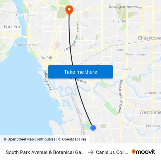 South Park Avenue & Botanical Gardens to Canisius College map