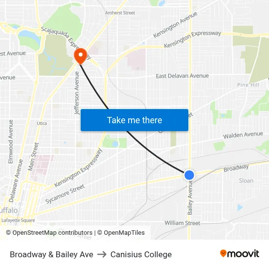 Broadway & Bailey Ave to Canisius College map