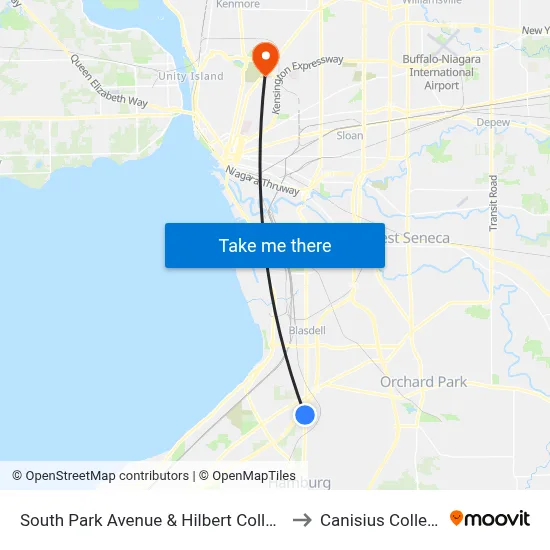 South Park Avenue & Hilbert College to Canisius College map