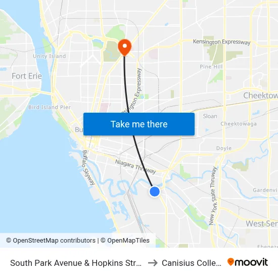 South Park Avenue & Hopkins Street to Canisius College map