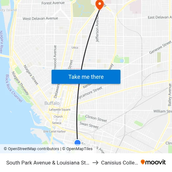 South Park Avenue & Louisiana Street to Canisius College map