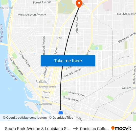 South Park Avenue & Louisiana Street to Canisius College map