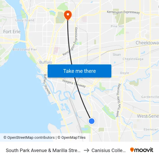 South Park Avenue & Marilla Street to Canisius College map