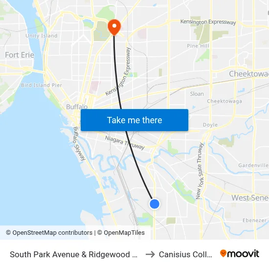 South Park Avenue & Ridgewood Road to Canisius College map