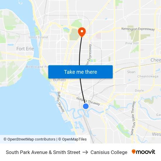 South Park Avenue & Smith Street to Canisius College map